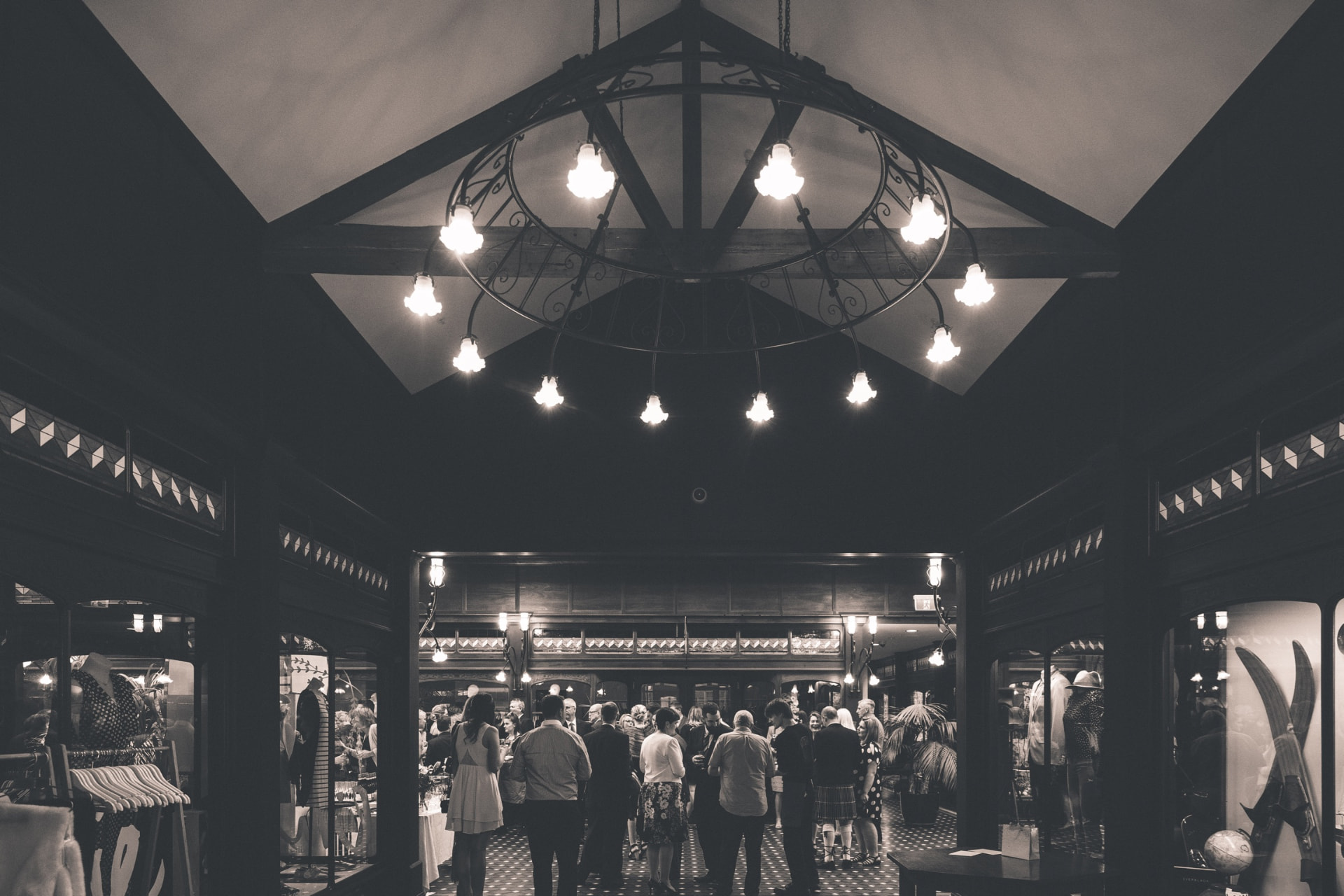 Guests in conversation at an evening event